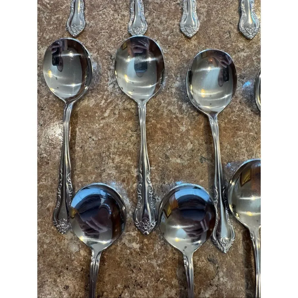 Walco soup spoon bundle of 16 Gumbo stainless steel floral
